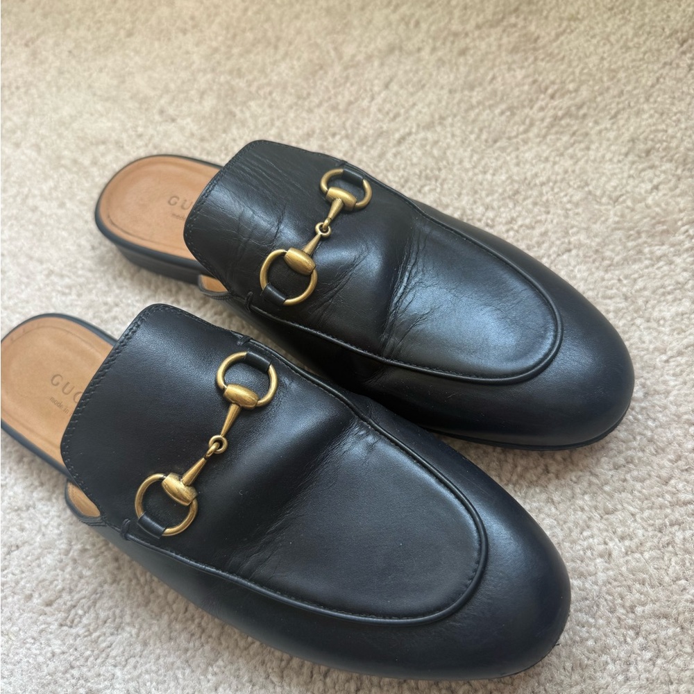 Gucci Black Leather Slip-On Horsebit Slides Mules Loafers - Picture 4 of 4